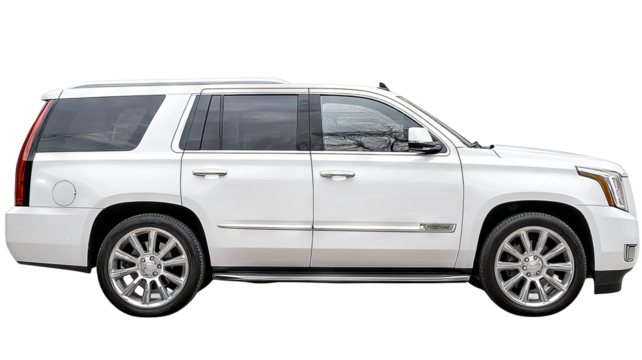 White modern SUV isolated on transparent background — high-resolution realistic PNG cutout with clean edges and soft studio shadow, front three-quarter view crossover ideal for automotive mockups