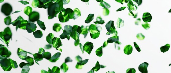 The vibrant green leaves floating gracefully in an airy space.