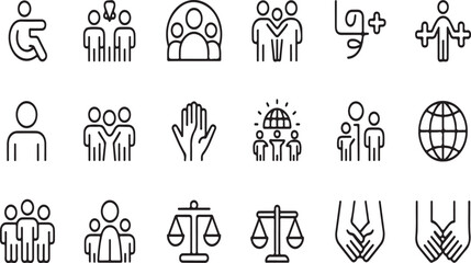 Global Diversity & Inclusion Outline Icons – Thin Line Vector Set DEI Symbols