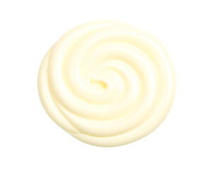 Creamy white swirl of mayonnaise on a clean surface. Isolated transparent background