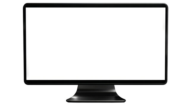 Realistic computer monitor mockup, blank screen, slim-bezel desktop display, front view isolated on transparent background, high-resolution PNG cutout template for UI design and web previews