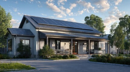 Obraz premium Old Solar Panels. Stunning New Residential Houses with Solar Panel Rooftops