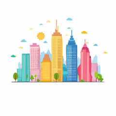 Obraz premium Colorful Cityscape Banner. Urban Skyline