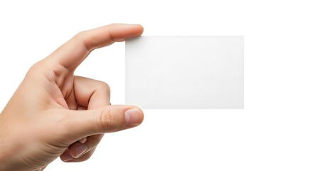 Obraz premium Hand holding a blank white card isolated on white background