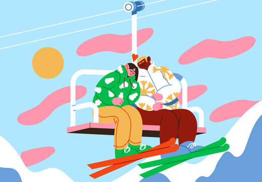 Blue Flat Winter Activity Illustration