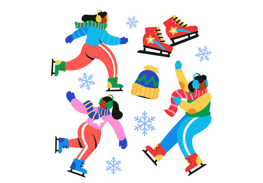 Colorful Flat Design Ice Skating Asset Illustration