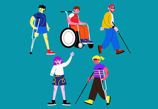 Colorful Flat Disability Character Asset Illustration