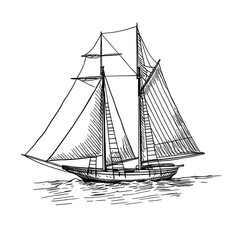 Ai generated image of vintage sailboat illustration isolated on white background in black ink drawing
