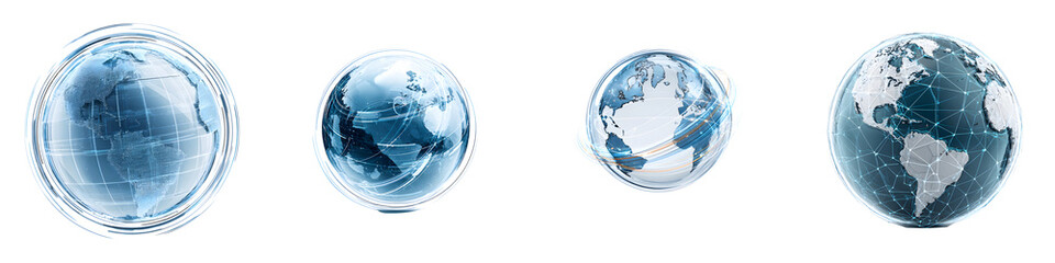 Abstract Globes in Blue Tones. Digital World Concept. Isolated on White.