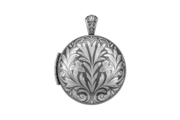 Intricate silver locket pendant with floral pattern, a timeless jewelry piece for cherished memories