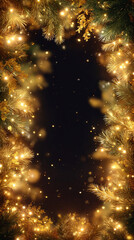 empty christmas festive frame for text made from shining garland lights, copyspace for greetings, holiday promotions, sales, and discounts.


