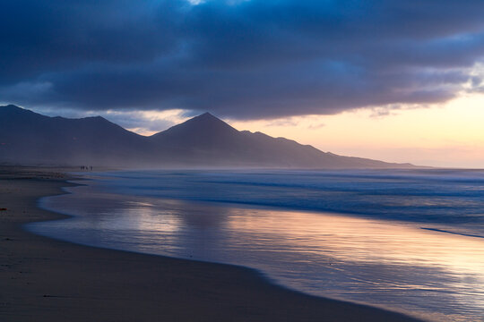 Cofete beach under clouds at dusk, Fuerteventura