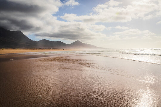Mist at sunset over Cofete beach, Fuerteventura