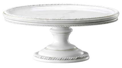 White cake stand with round plate, isolated on transparent background — high-resolution PNG cutout for bakery branding, dessert display, food styling props, product mockups, menu design