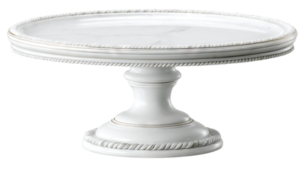 White cake stand with round plate, isolated on transparent background — high-resolution PNG cutout for bakery branding, dessert display, food styling props, product mockups, menu design
