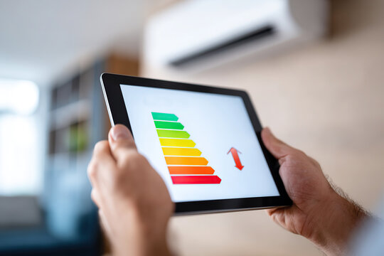 Monitoring energy efficiency with a tablet in a modern indoor setting