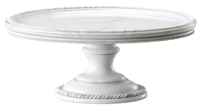 White cake stand with round plate, isolated on transparent background — high-resolution PNG cutout for bakery branding, dessert display, food styling props, product mockups, menu design