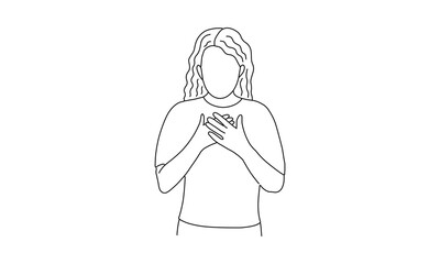 Person with Hands on Chest – Minimalist Line Drawing Illustration