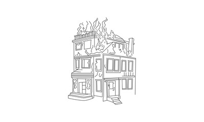 Obraz premium House on Fire – Dramatic Line Drawing Illustration of a Burning Building