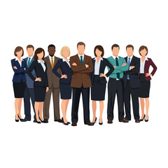 Obraz premium Unity in the Office: A portrait of a diverse group of business professionals, exuding confidence and showcasing a unified presence in a clean, modern setting.