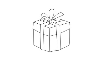 Minimalist Line Art of a Gift Box with Ribbon – Simple Present Illustration in Black and White