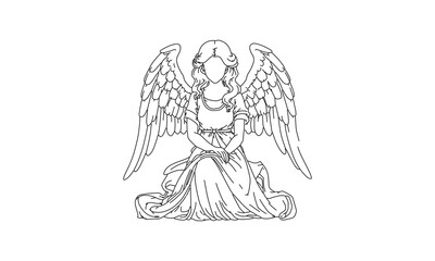 Minimalist Line Art of a Faceless Angel with Wings – Serene and Spiritual Illustration