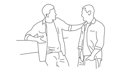 Minimalist Line Art of Two People in Conversation – Casual Interaction and Connection Illustration