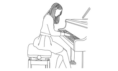 Minimalist Line Art of a Person Playing Piano – Musical Expression Illustration