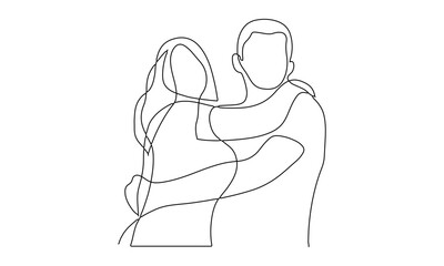 Continuous Line Drawing of a Couple Embracing – Minimalist Love and Intimacy Illustration