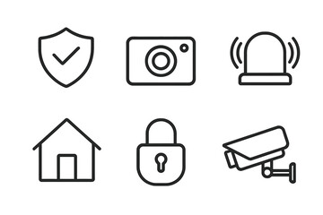 Security icons: shield, camera, alarm, house, lock, cctv