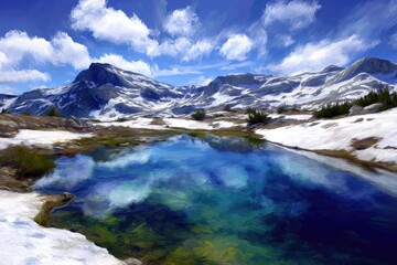 Obraz premium Mountain lake reflecting a vibrant sky