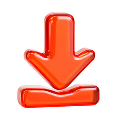 3D Translucent Icon Style Orange Download Arrow Sign Isolated on Transparent Background