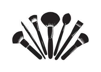 Stylish Black and White Makeup Brush Set Silhouette:  Elegant Vector Illustration for Beauty Industry.