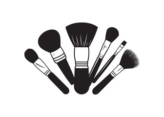 Stylish Black and White Makeup Brush Set Icon:  Professional Beauty Tool Silhouette Graphic.