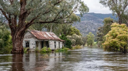 Obraz premium Flooded House During Rainy Season