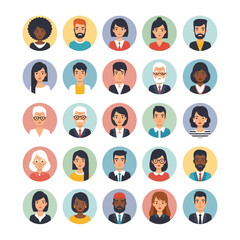 Fototapeta premium Diversity of Faces: A vibrant collection of diverse faces, representing various ethnicities and age groups, showcased in circular avatars, embodying the concept of a dynamic and inclusive community.