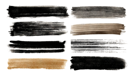Black ink brush line set — vector calligraphy paint strokes, vintage Chinese brushstrokes, straight hand-drawn stripes, grungy borders and emphasis underlines, high-resolution transparent PNG