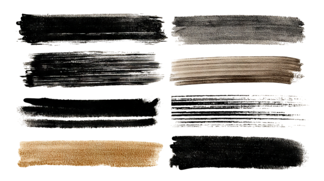 Black ink brush line set — vector calligraphy paint strokes, vintage Chinese brushstrokes, straight hand-drawn stripes, grungy borders and emphasis underlines, high-resolution transparent PNG - Powered by Adobe