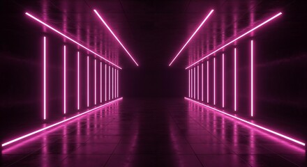 Futuristic Neon Tunnel: Cyberpunk Purple Glow and Sci-Fi Architecture