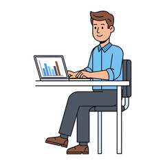 Digital Desktop: A digital sketch portrays an individual engrossed in their laptop, highlighting professional dedication to modern office scenarios and productivity.