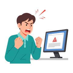 Digital Rage: A person is shown experiencing digital rage as they stare at a computer monitor displaying an error message, symbolizing frustration, technology, and the challenges of the digital age.