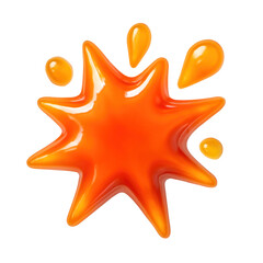 Orange 3D Translucent Icon Style Splash Graphic Element With Isolated Drops And Shiny Surface Against Transparent Background