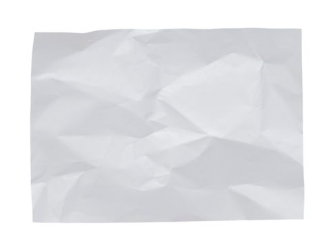 White crumpled paper texture background overlay effect. wrinkled and creased blank paper texture. on transparent background