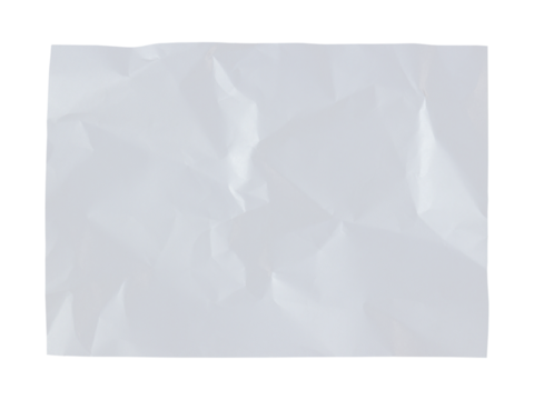 White crumpled paper texture background overlay effect. wrinkled and creased blank paper texture. on transparent background