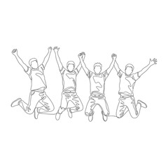 Joyful Unity in Silhouette: An artful representation captures the dynamic energy of a team celebrating together, rendered in clean lines.