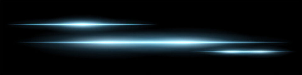 Three glowing beams with different sizes and soft blur arranged diagonally. Light spreads dynamically, creating depth and abstract layered motion.