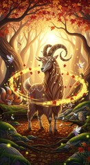 Majestic Capricorn in Enchanted Forest with Glowing Aura Fantasy Art