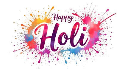 Vibrant Happy Holi text with colorful paint splashes, celebrating the Indian festival of colors with bright and joyful design.