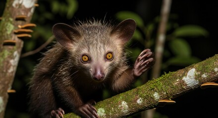 Fototapeta premium Aye-aye Lemur Portrait: Nocturnal Primate in Madagascar Rainforest