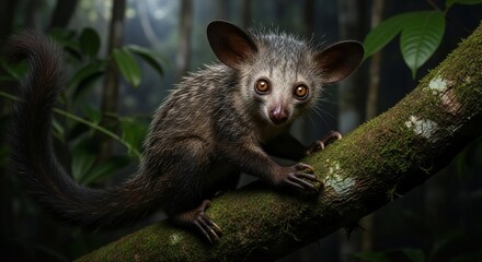 Obraz premium Aye Aye Lemur Portrait in Madagascar Rainforest Biodiversity